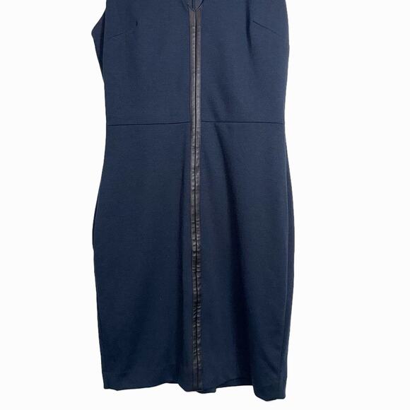 Banana Republic Sheath Dress Women’s 0 Navy V‑Neck Faux Leather Trim Workwear - Picture 7 of 13